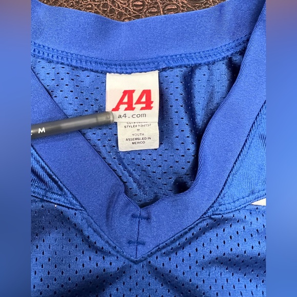 A4 Football Practice rollout Jersey youth medium M blue Mesh elastics NWOT - Picture 5 of 11